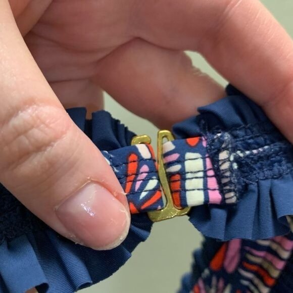 Marc By Marc Jacobs Swimwear Bikini Top Small Blue & Multicolor Ruffle Straps - Picture 4 of 10